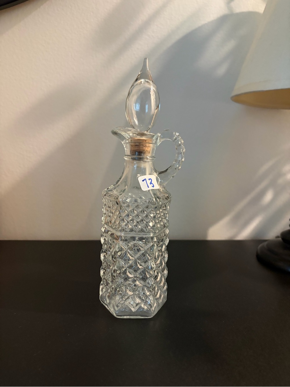Antique Clear Cut Glass Cruet with Decorative Stopper